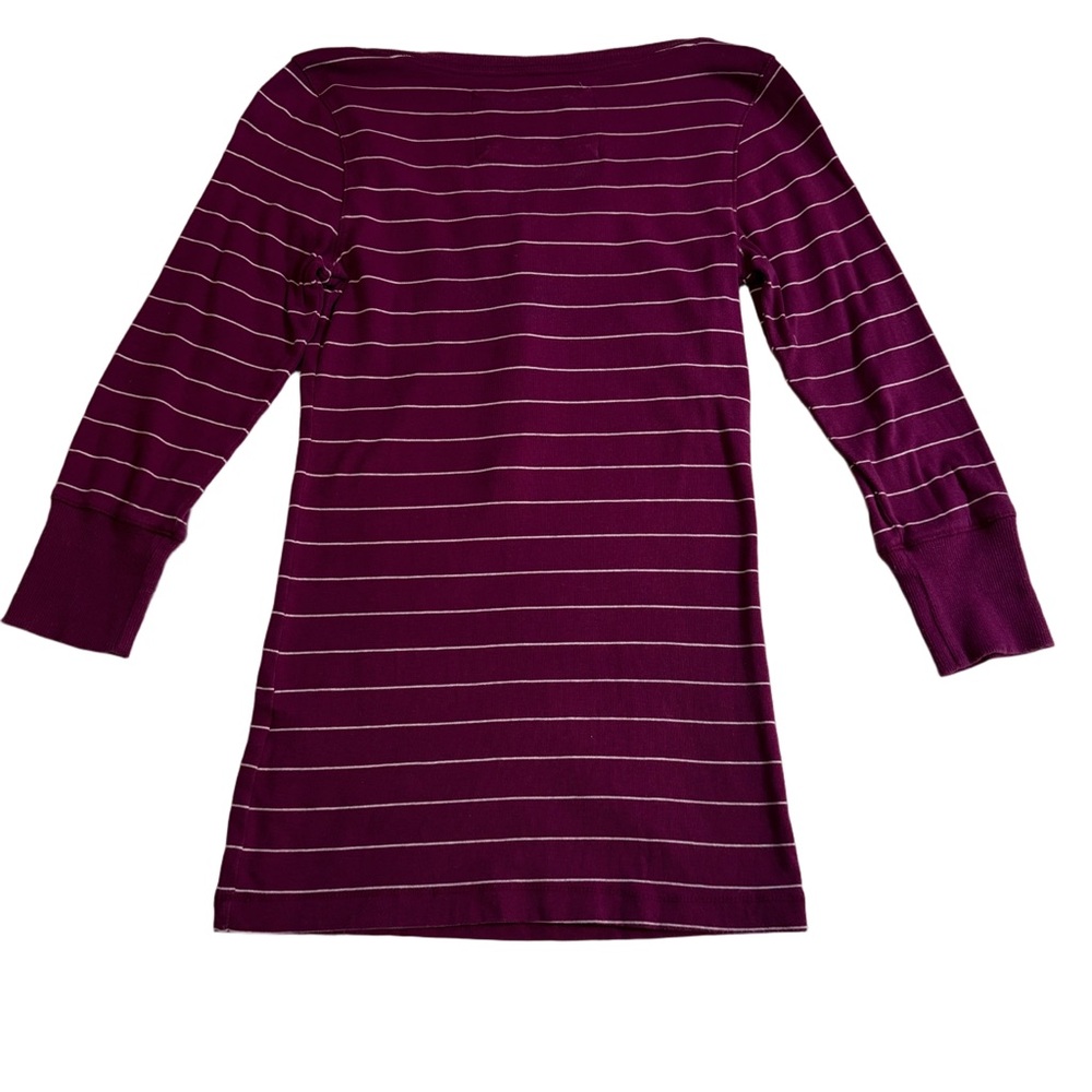 Aeropostale Burgundy Striped 3/4 Sleeve Shirt Size Large Henley Button Front - Picture 4 of 10